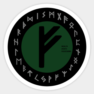 Green Fehu Elder Futhark Rune Symbol Sticker